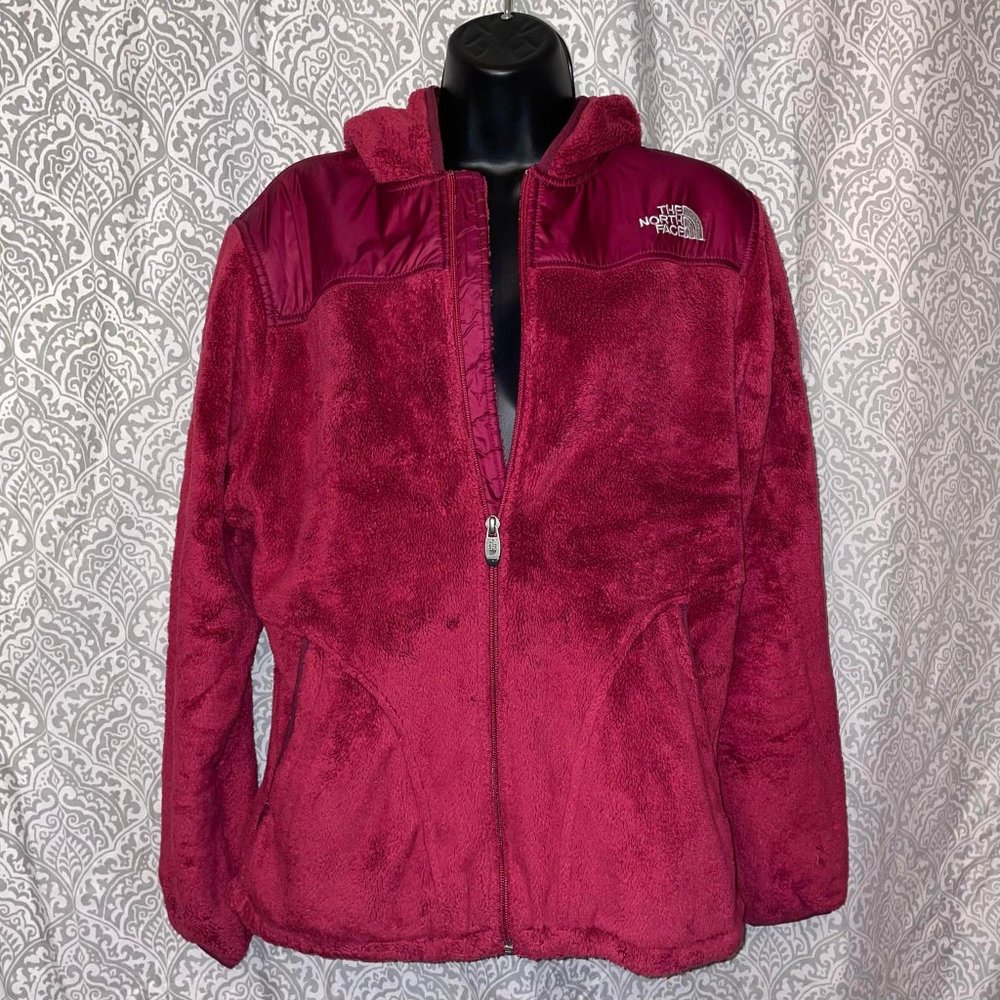The North Face Hooded Dark Fuchsia/Magenta Size Large Fleece Jacket